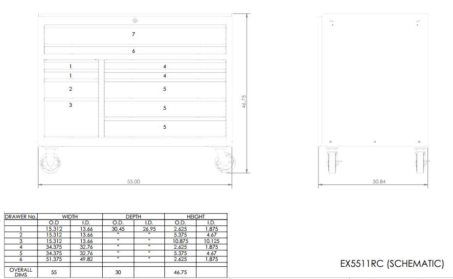 EX5511 Roller Cabinet Toolbox Schematic
